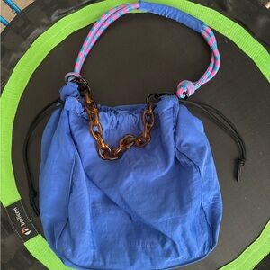 ROTUNDA Blue Drawstring Nylon Shoulder Bag with Rope Strap